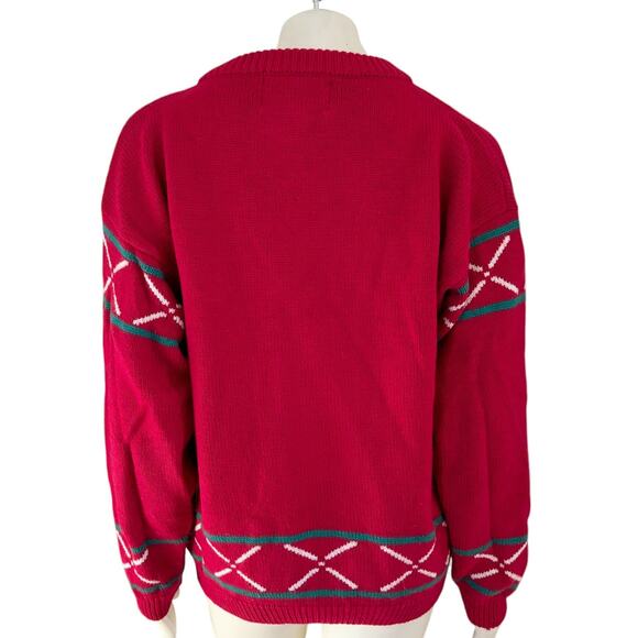 VTG MIGHTY MAC Wool Cotton Ski Lodge Crew Neck Sweater in Red SZ L - Picture 7 of 11
